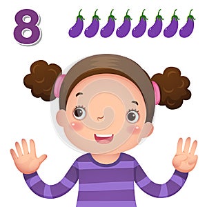 Learn number and counting with kidâ€™s hand showing the number e