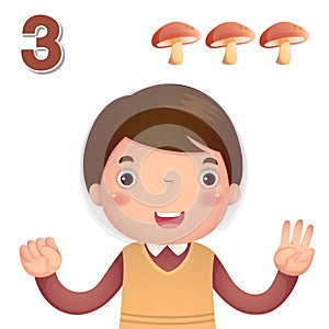 Learn number and counting with kidâ€™s hand showing the number t