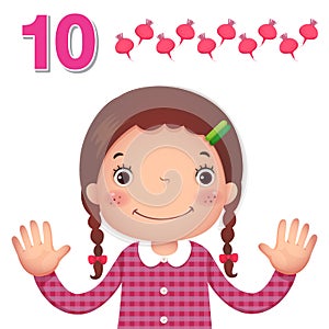 Learn number and counting with kidâ€™s hand showing the number t
