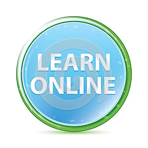 Learn Online natural aqua cyan blue round button