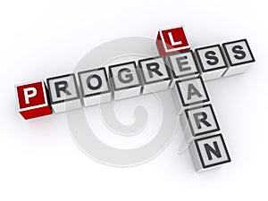 learn progress word block on white