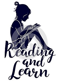 Learn and read lettering with the silhouette little girl reading