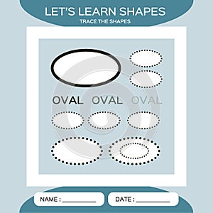 Learn Shapes. Oval. Handwriting practice. Trace and write. Educational children game. Kids activity printable sheet photo