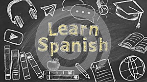 Learn Spanish. Illustration on blackboard.