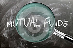 Learn, study and inspect Mutual Funds. A magnifying glass enlarging word \'mutual funds\' written on a blackboar photo
