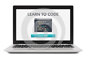 Learn to code concept on laptop computer screen