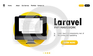 Learn to code Laravel PHP Framework programming language on computer screen, programming language code illustration. Vector on