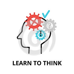 Learn to think icon, flat thin line vector illustration