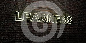 LEARNERS -Realistic Neon Sign on Brick Wall background - 3D rendered royalty free stock image