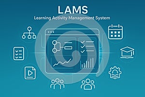 Learning activity management system lams interface with icons representing education and business processes