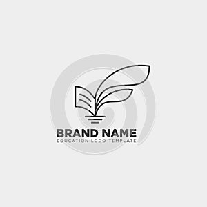 learning book plant leaf tree line logo template vector illustration