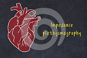 Learning cardio system concept. Chalk drawing of human heart and inscription Impedance plethysmography