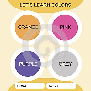 Learning circle shapes with color for kids education. Orange, pink, purple, grey. Special for preschool kids. Activity