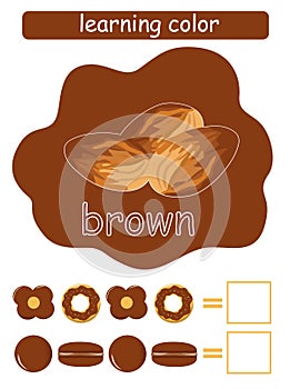 Learning color. Brown. Educational game for children. Color guide whit color name.