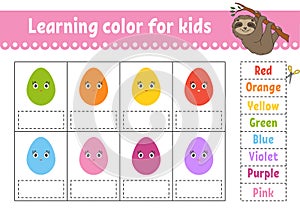 Learning color for kids. Education developing worksheet. Activity page with color pictures. Riddle for children. Isolated vector