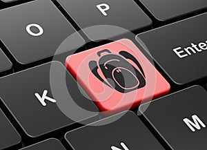 Learning concept: Backpack on computer keyboard background