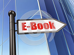 Learning concept: sign E-Book on Building background