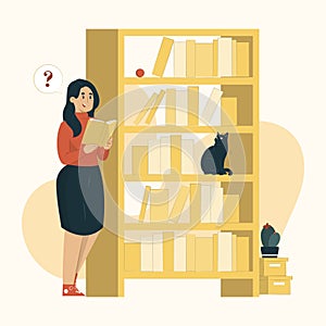 Learning concept a woman reading a book illustration