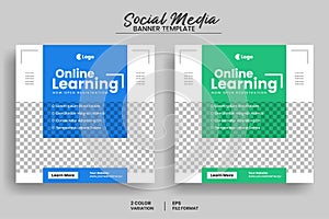 learning education social media post banner template or online school admission flyer template