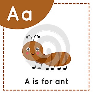 Learning English alphabet for kids. Letter A. Cute cartoon ant.