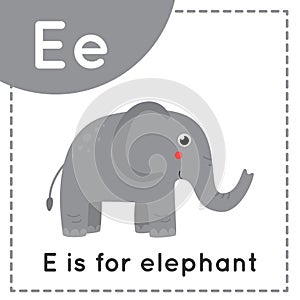 Learning English alphabet for kids. Letter E. Cute cartoon elephant.