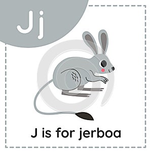 Learning English alphabet for kids. Letter J. Cute cartoon jerboa.