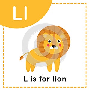 Learning English alphabet for kids. Letter L. Cute cartoon lion.