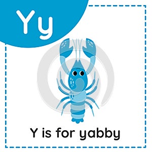 Learning English alphabet for kids. Letter y. Cute cartoon yabby.