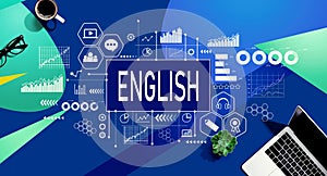 Learning English concept with laptop computer