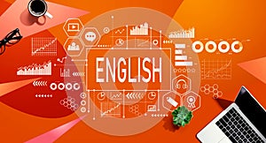 Learning English concept with a laptop computer