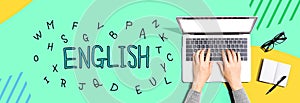 Learning English concept with person using a laptop