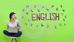 Learning English theme with young woman