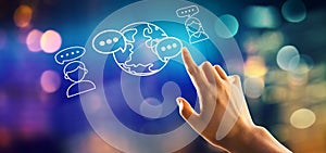 Learning Language concept with hand pressing a button