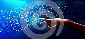 Learning Language concept with hand pressing a button