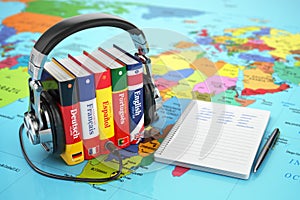 Learning languages online. Audiobooks concept.