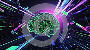 Learning Machine AI Neural Network Brain Digital Data Analysis. Abstract Algorithm