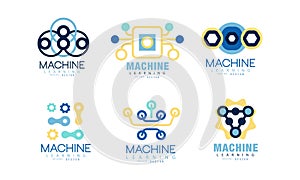 Learning Machine Logo Design Collection, Artificial or Human Intelligence Thinking Process Vector Illustration
