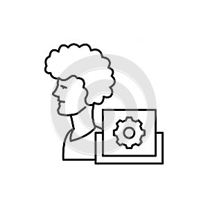 Learning, man, gear icon. Element of education line icon