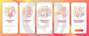 Learning management style of boss onboarding mobile app page screen with concepts