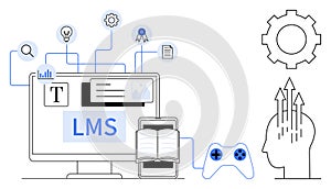 Learning Management System Concept with Digital Technology Elements and Knowledge Development Icons