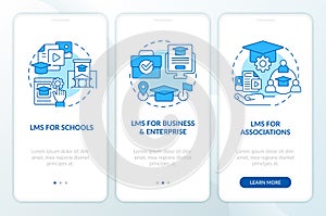 Learning management system deploy blue onboarding mobile app screen