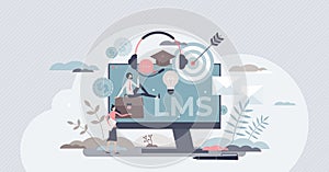 Learning management system or LMS as online education tiny person concept
