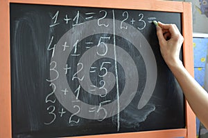 learning math at home on a small blackboard