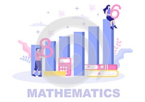 Learning Mathematics of Education and Knowledge Background Cartoon Vector Illustration. Science, Formula or Basic Math