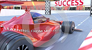 Learning from mistakes and success - pictured as word Learning from mistakes and a f1 car, to symbolize that Learning from