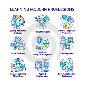 Learning modern professions concept icons set