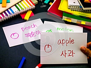 Learning New Language Making Original Flash Cards; Korean photo