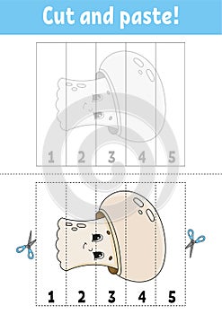 Learning numbers. Cut and glue. Education developing worksheet. Game for kids. Activity page. Funny character. Riddle for