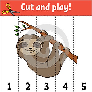 Learning numbers. Cut and play. Education developing worksheet. Game for kids. Activity page. Puzzle for children. Riddle for