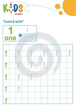 Learning numbers. Learn and write numbers. Easy colorful worksheet